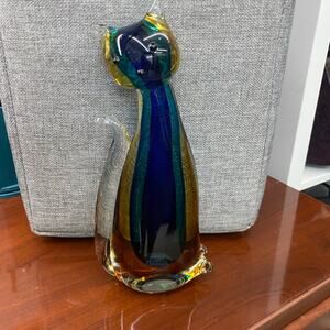 Badash Crystal-Murano Style Art Glass 10” Rainbow Hand Made Kitty Cat